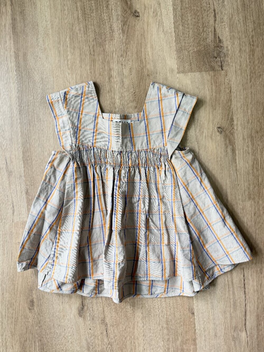TEIJA Plaid Sleeveless Smocked Cotton / Linen Top Size 8 Medium